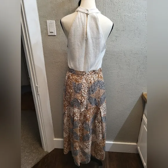 Anthropologie Sleeveless Mock Neck Twofer Midi Dress Neutral Colors