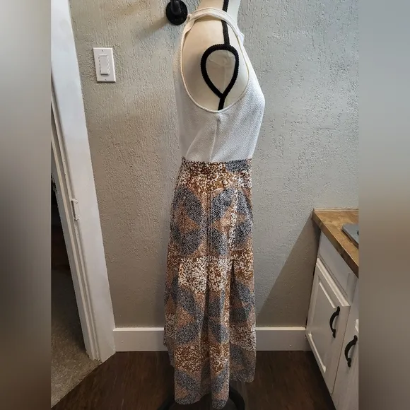 Anthropologie Sleeveless Mock Neck Twofer Midi Dress Neutral Colors