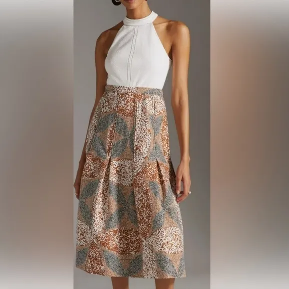 Anthropologie Sleeveless Mock Neck Twofer Midi Dress Neutral Colors