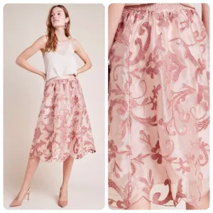 ANTHROPOLOGIE XL NWT MAEVE Shannon Embroidered Midi Skirt • Dusty Rose Floral