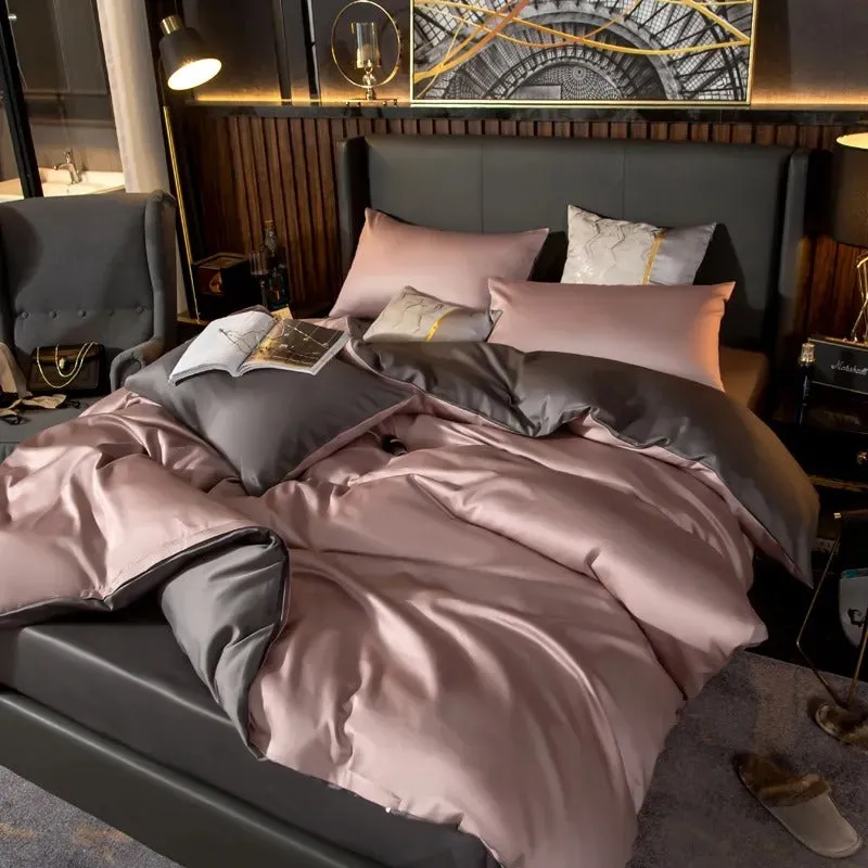 Anyhouz Bed Sheet Pink Deep Grey Ultra Soft Luxury Egyptian Cotton Bedding Cover Double Size 6 Pcs Bed Set