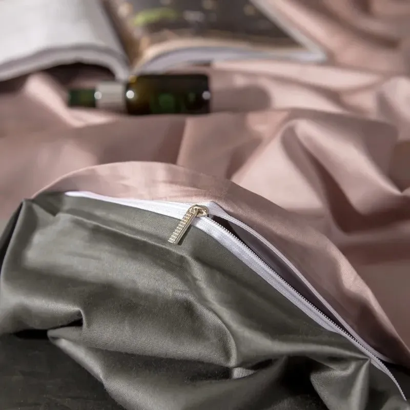 Anyhouz Bed Sheet Pink Deep Grey Ultra Soft Luxury Egyptian Cotton Bedding Cover Double Size 6 Pcs Bed Set