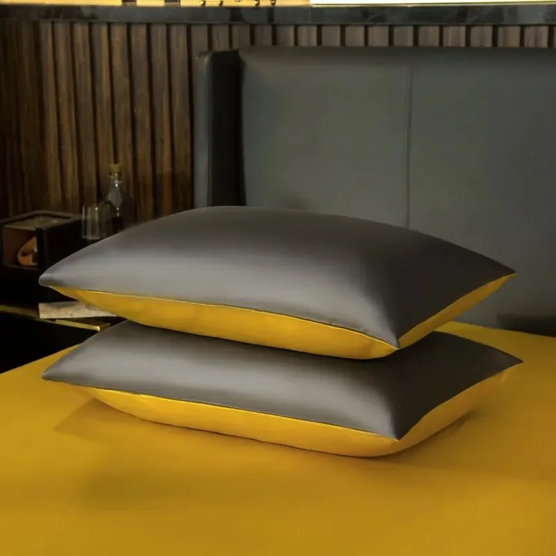 Anyhouz Bed Sheet Yellow Light Grey Ultra Soft Luxury Egyptian Cotton Bedding Cover Double Size 4 Pcs Bed Set