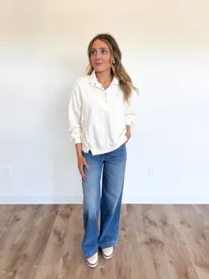 Ariela Half Button LS Top in Ivory