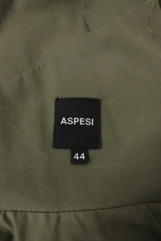 Aspesi Dress Olive Pleated Cotton Size 44 Cap Sleeve Fit & Flare
