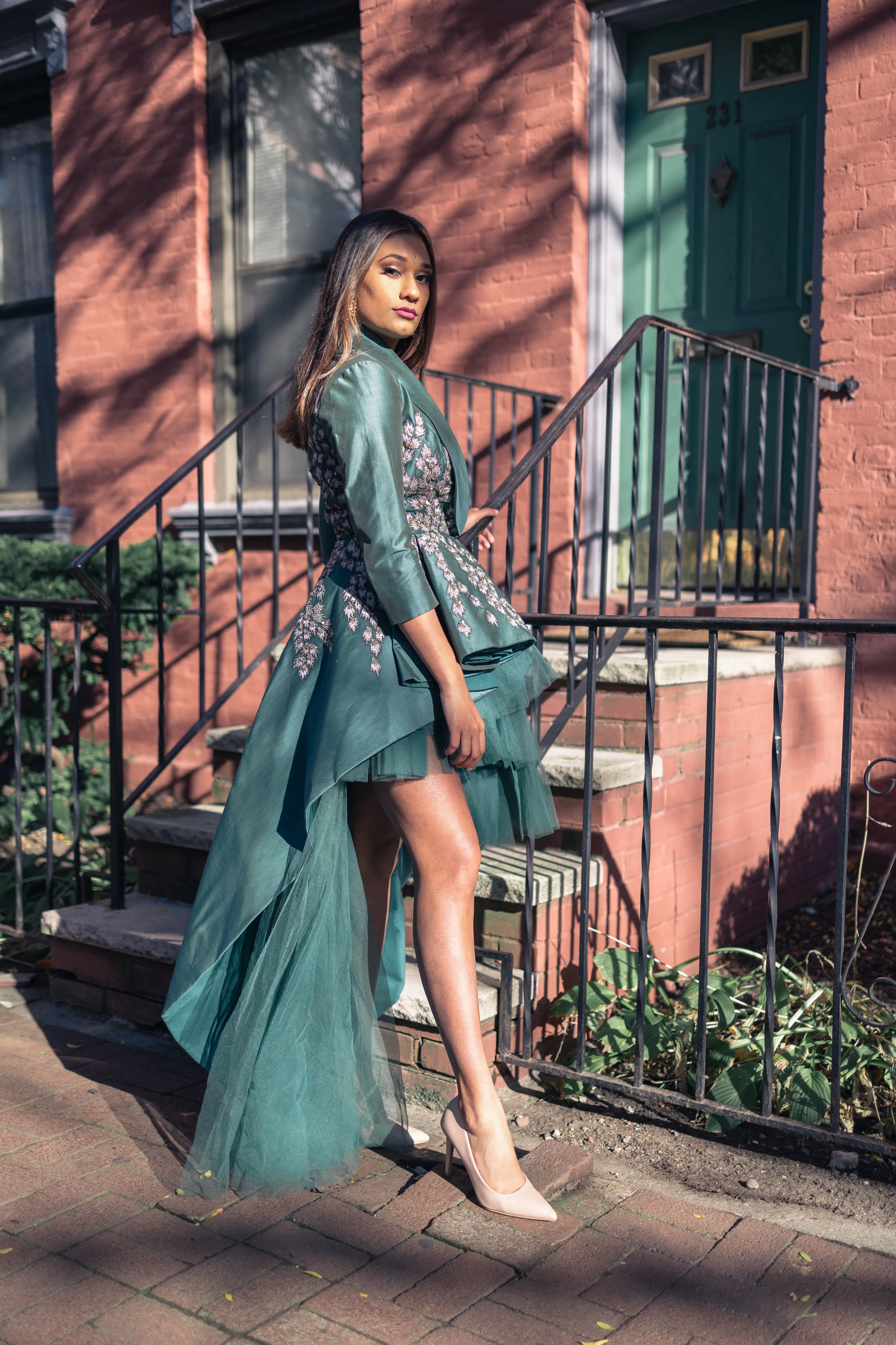 Asymmetrical Emerald Jacket Tulle Dress