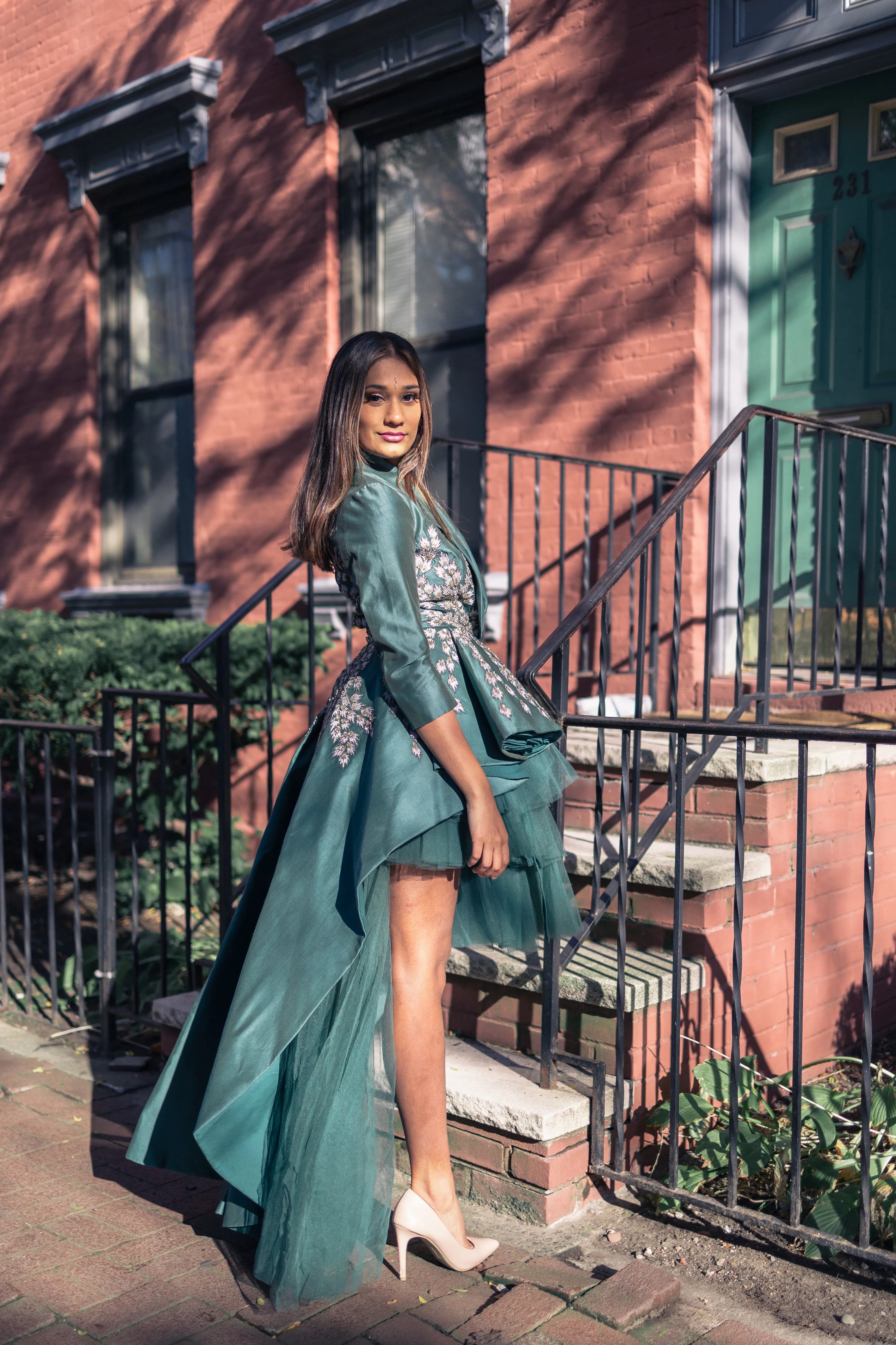 Asymmetrical Emerald Jacket Tulle Dress