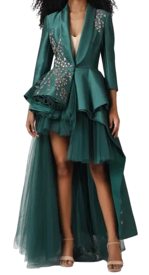 Asymmetrical Emerald Jacket Tulle Dress