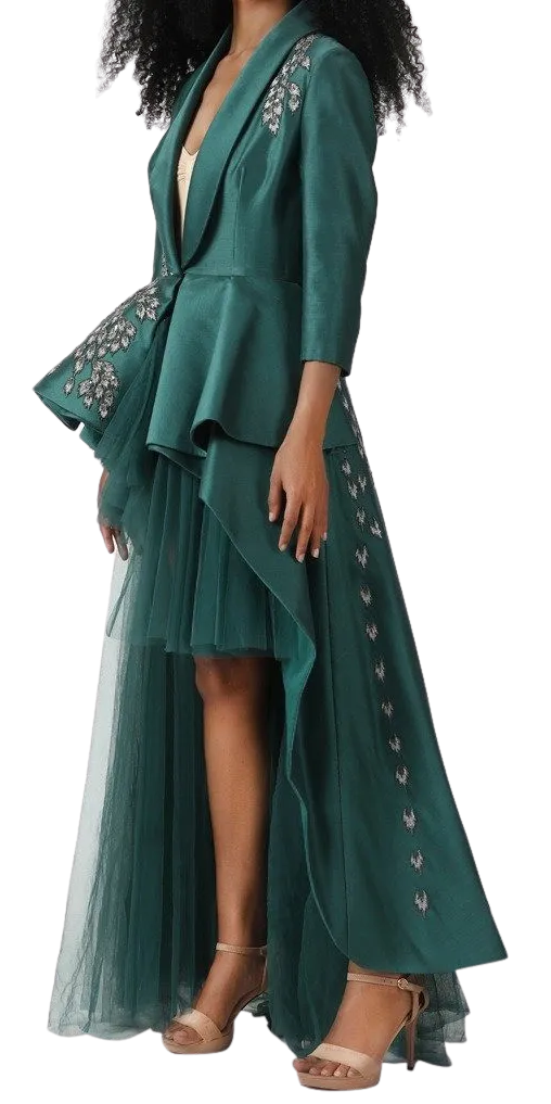 Asymmetrical Emerald Jacket Tulle Dress