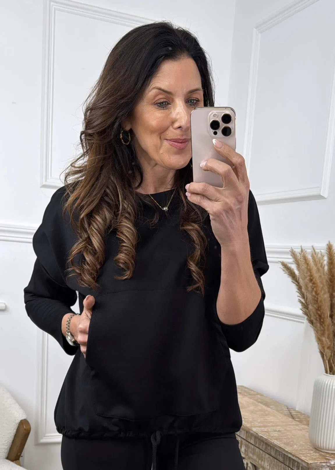 Audrey Black Kangaroo Pocket Sweatshirt