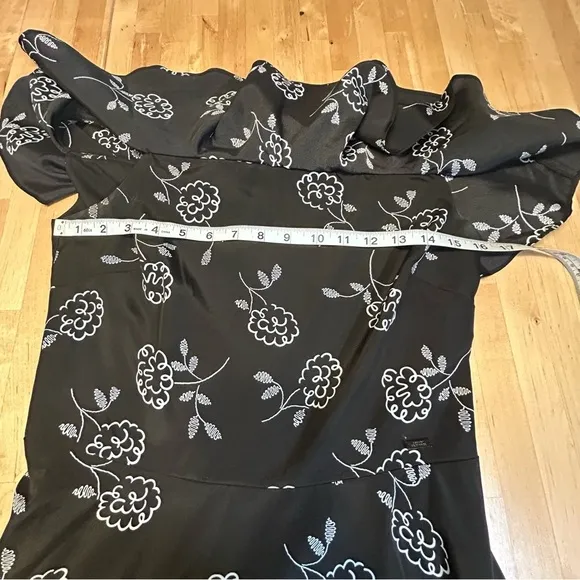 A/X Armani Exchange Black with White Floral Pattern Off the Shoulder Dress