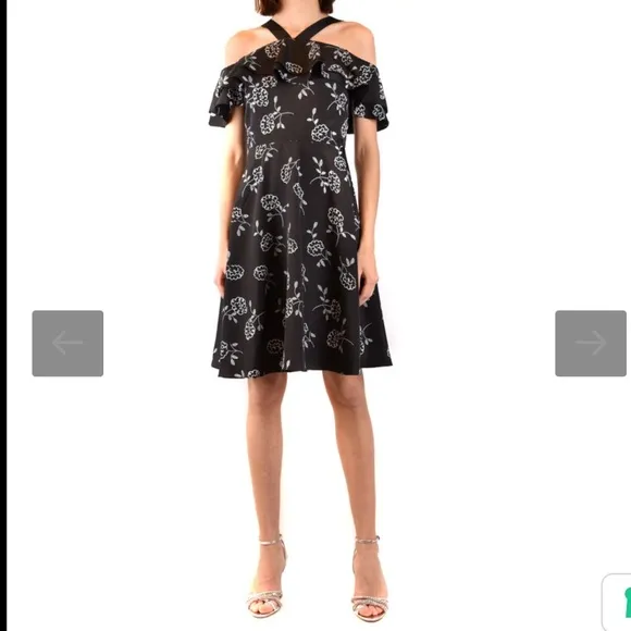 A/X Armani Exchange Black with White Floral Pattern Off the Shoulder Dress