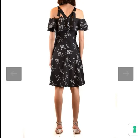 A/X Armani Exchange Black with White Floral Pattern Off the Shoulder Dress