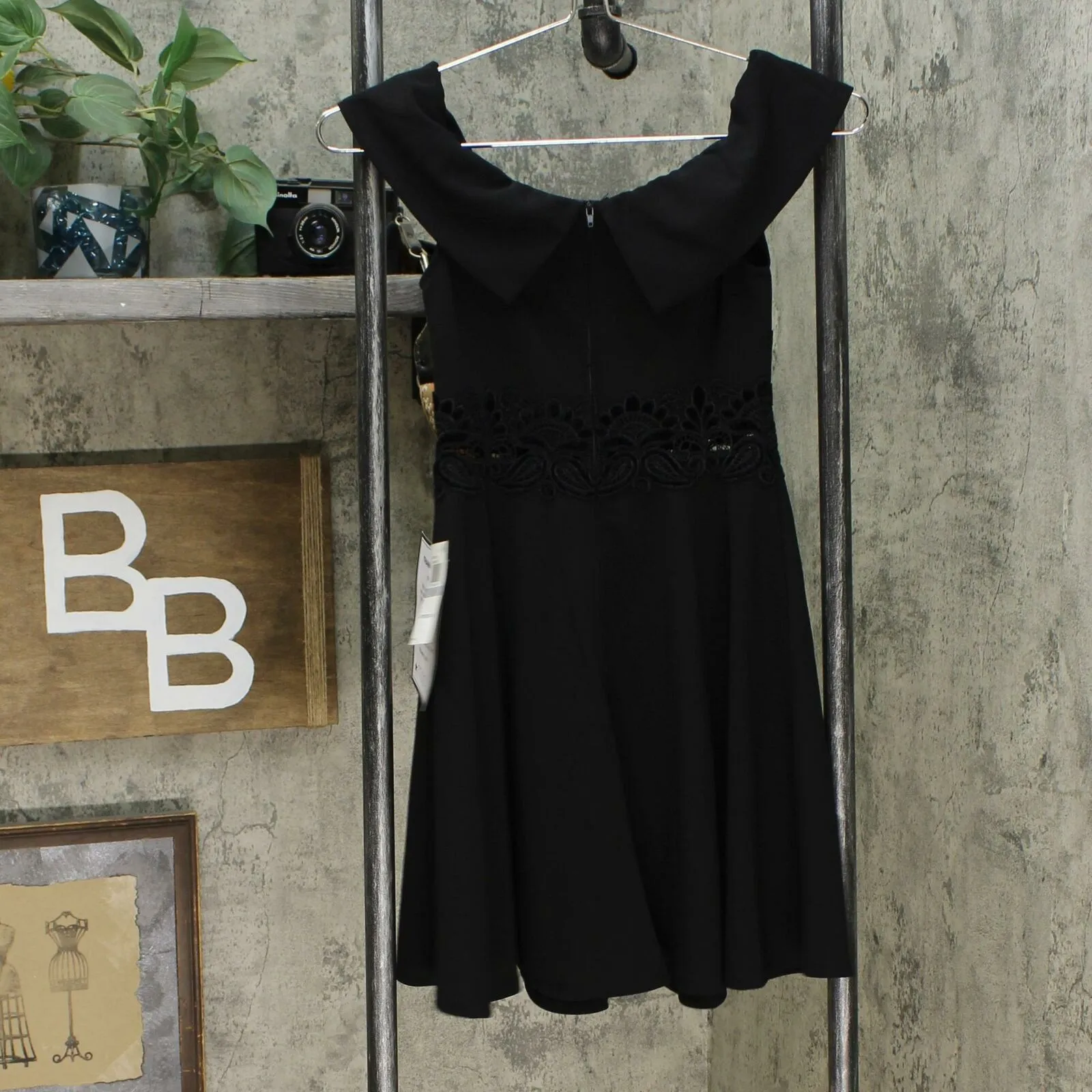 B. Darlin Women's Junior Fit Off The Shoulder Fit and Flare Dress