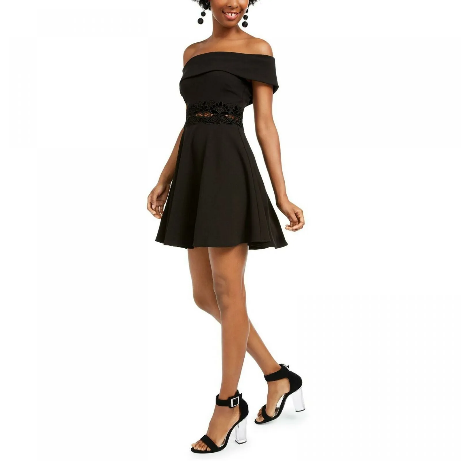 B. Darlin Women's Junior Fit Off The Shoulder Fit and Flare Dress