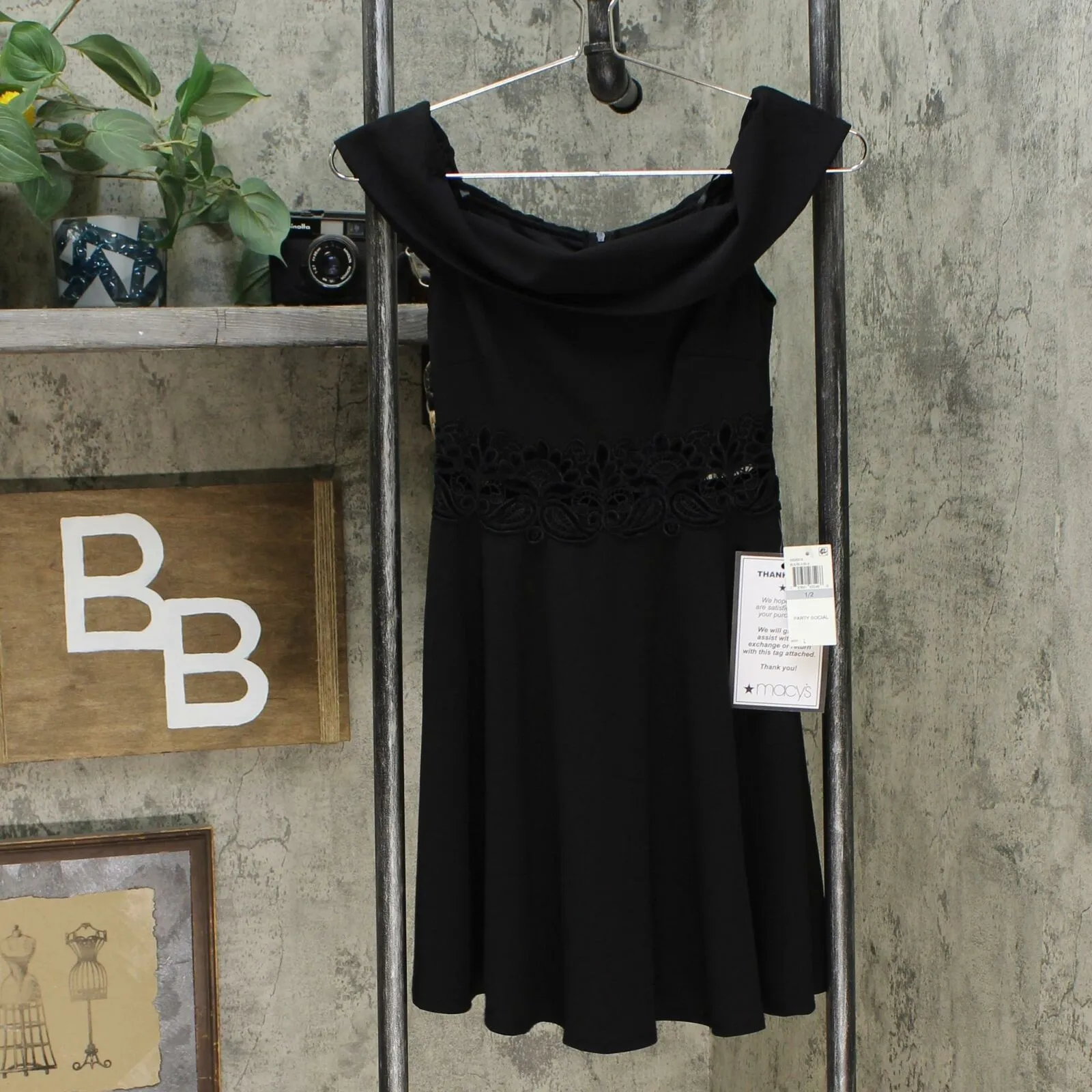 B. Darlin Women's Junior Fit Off The Shoulder Fit and Flare Dress