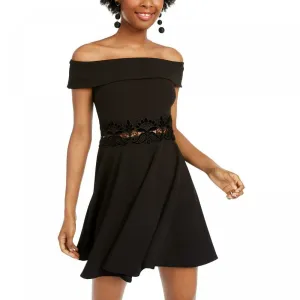 B. Darlin Women's Junior Fit Off The Shoulder Fit and Flare Dress