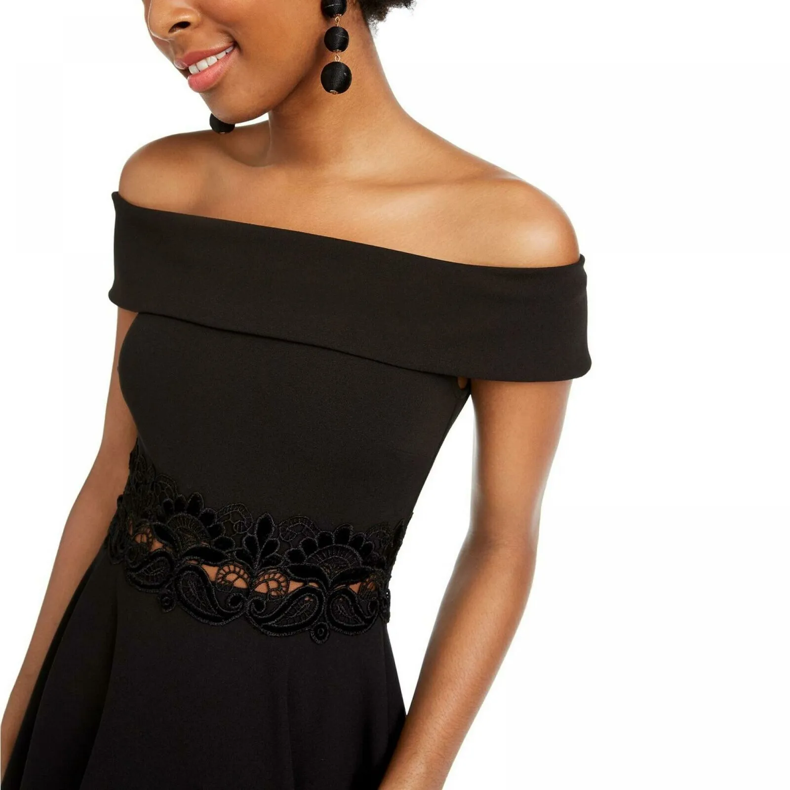 B. Darlin Women's Junior Fit Off The Shoulder Fit and Flare Dress