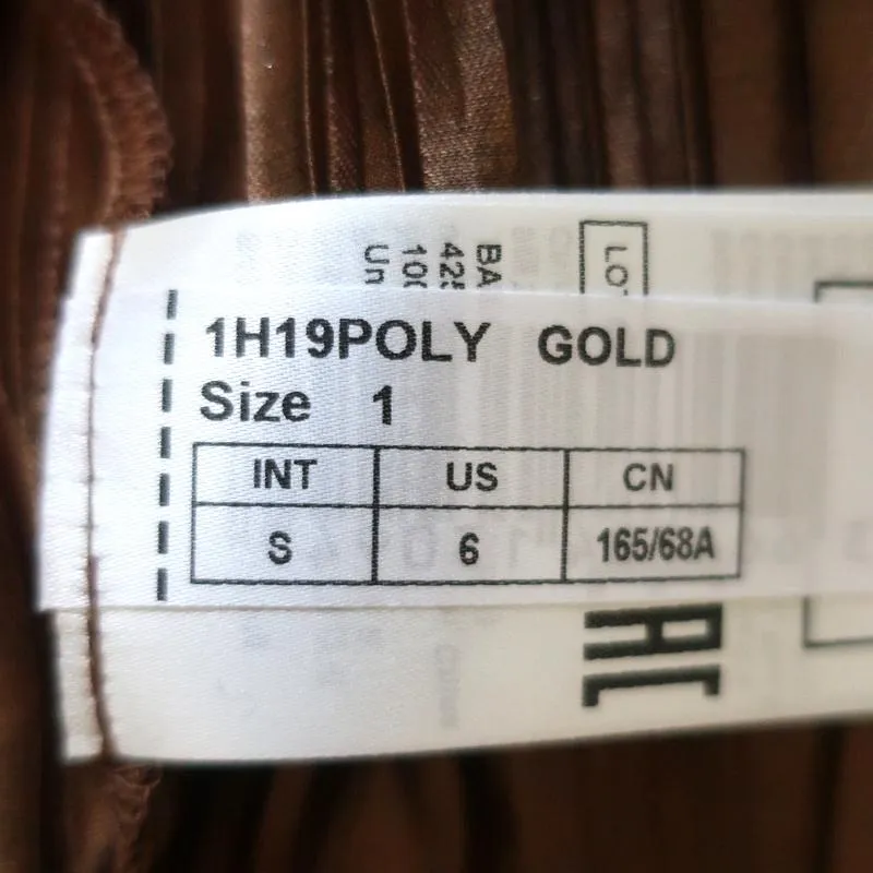 Ba&sh Tiered Midi Skirt Gold Poly Pleated Metallic Chevron Print Size Small NEW