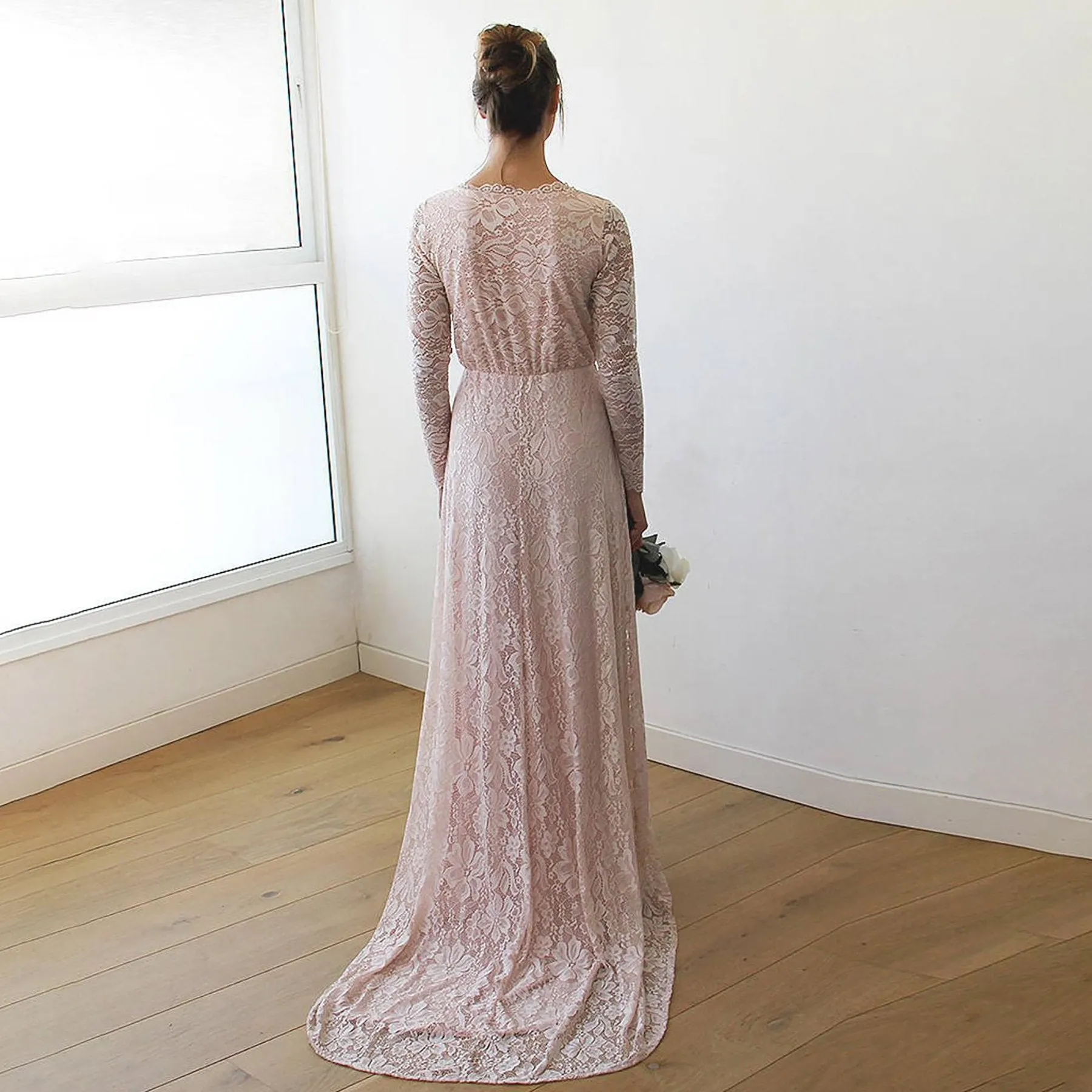 Baby Pink Wrap Dress with Train #1151