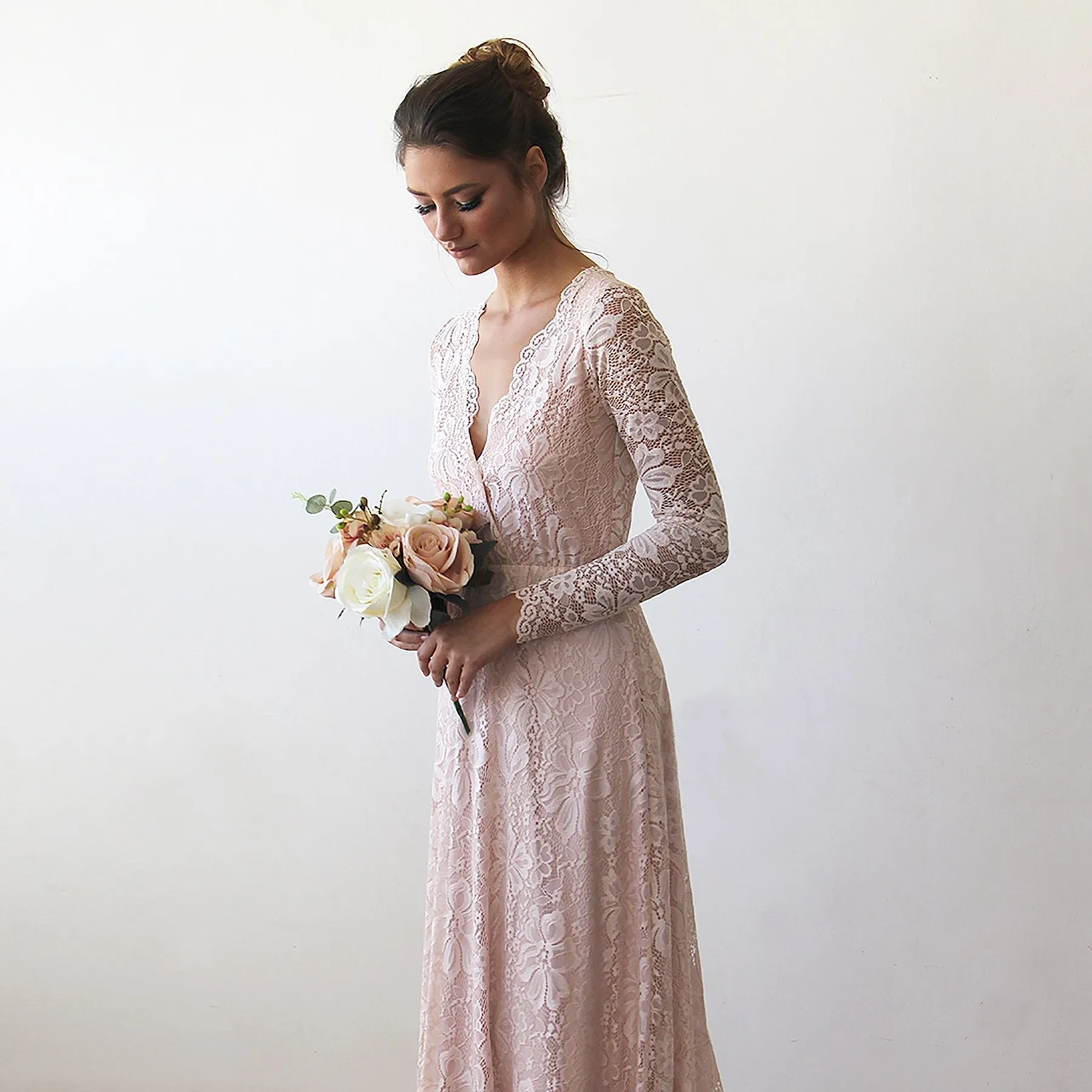 Baby Pink Wrap Dress with Train #1151