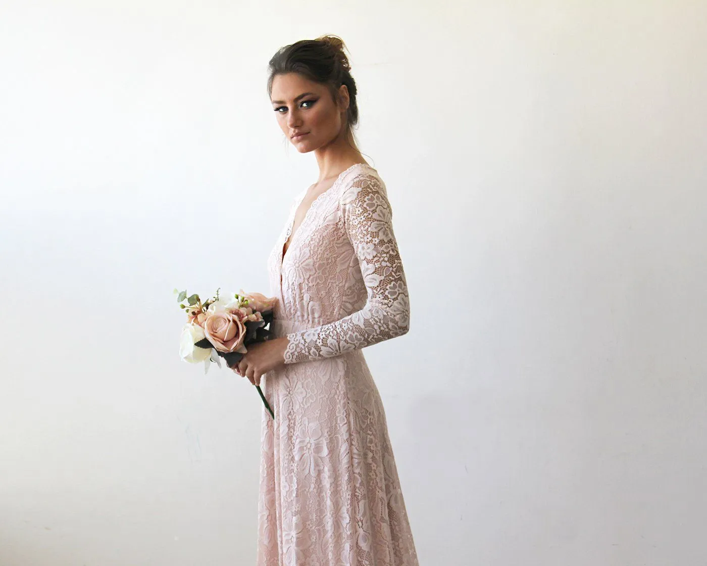 Baby Pink Wrap Dress with Train #1151