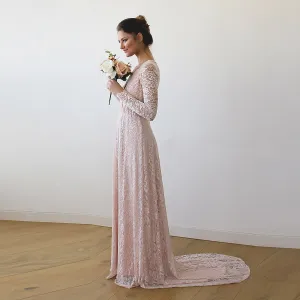 Baby Pink Wrap Dress with Train #1151