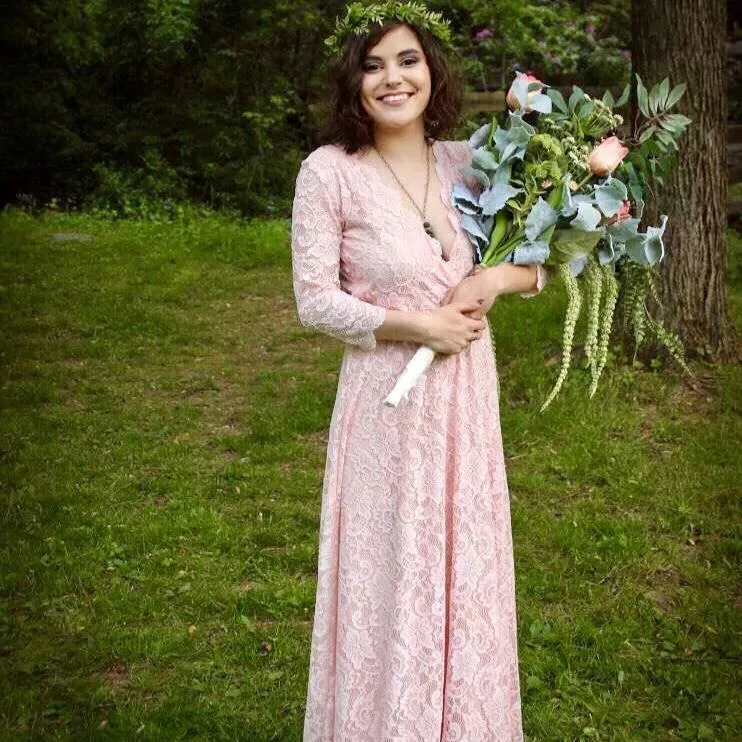 Baby Pink Wrap Dress with Train #1151