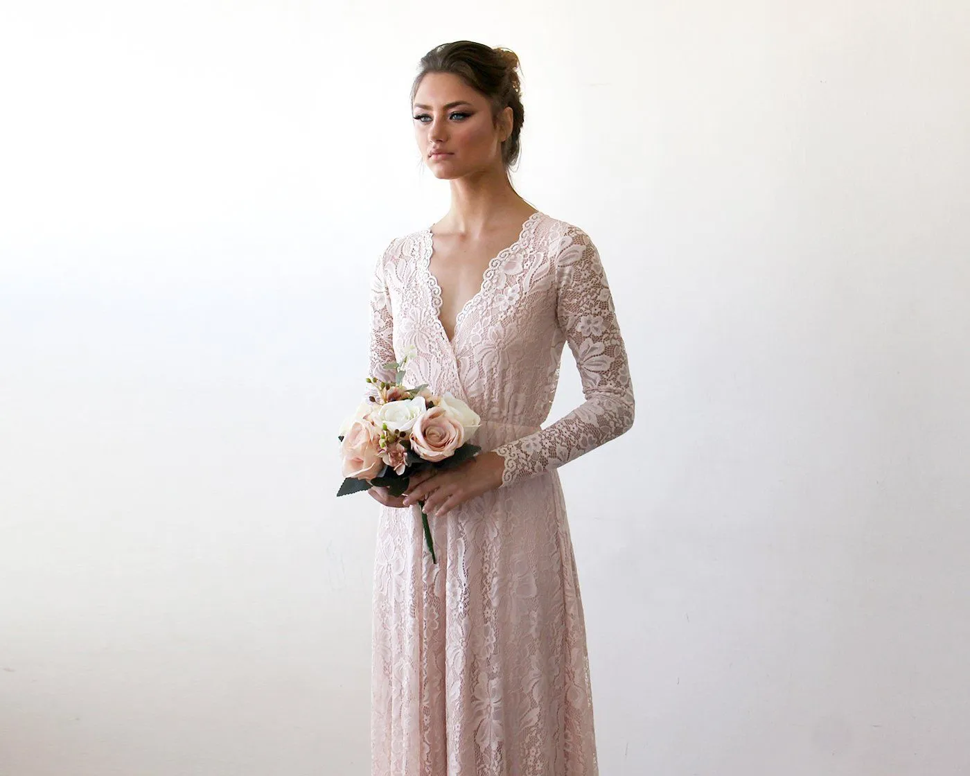 Baby Pink Wrap Dress with Train #1151
