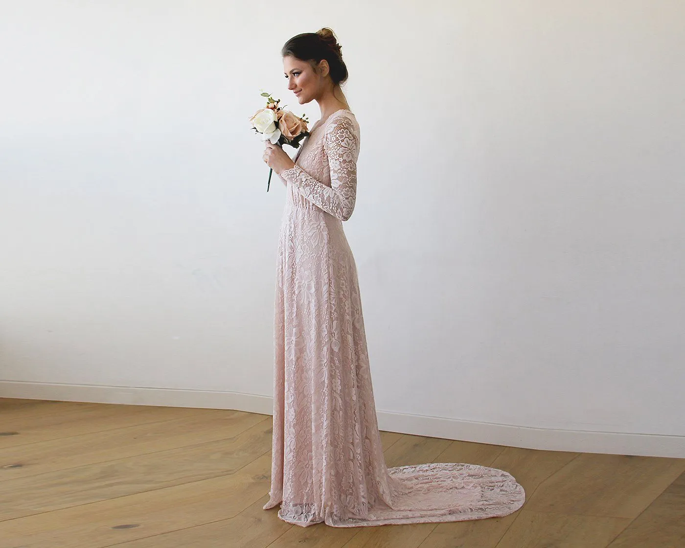 Baby Pink Wrap Dress with Train #1151