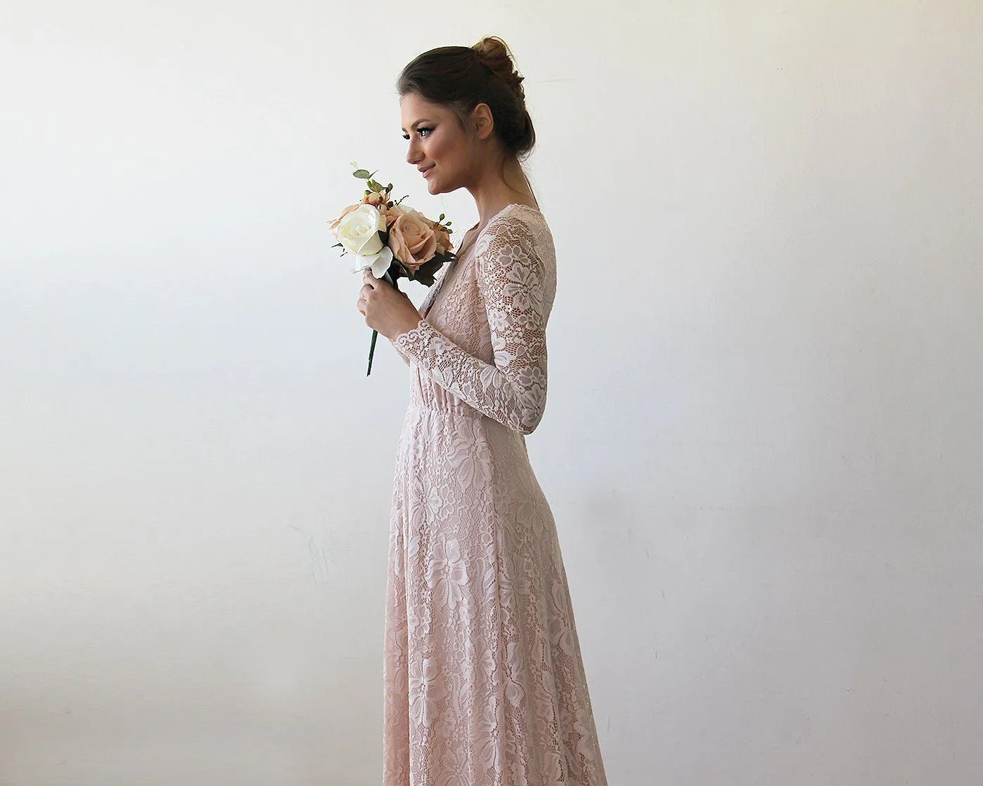 Baby Pink Wrap Dress with Train #1151