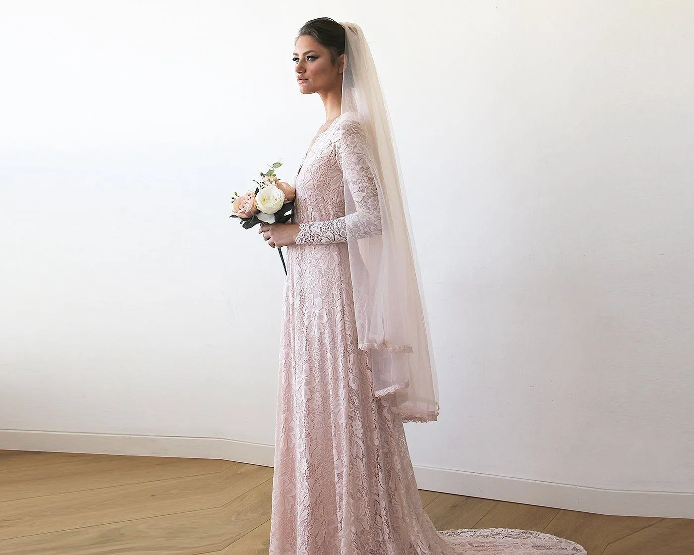 Baby Pink Wrap Dress with Train #1151