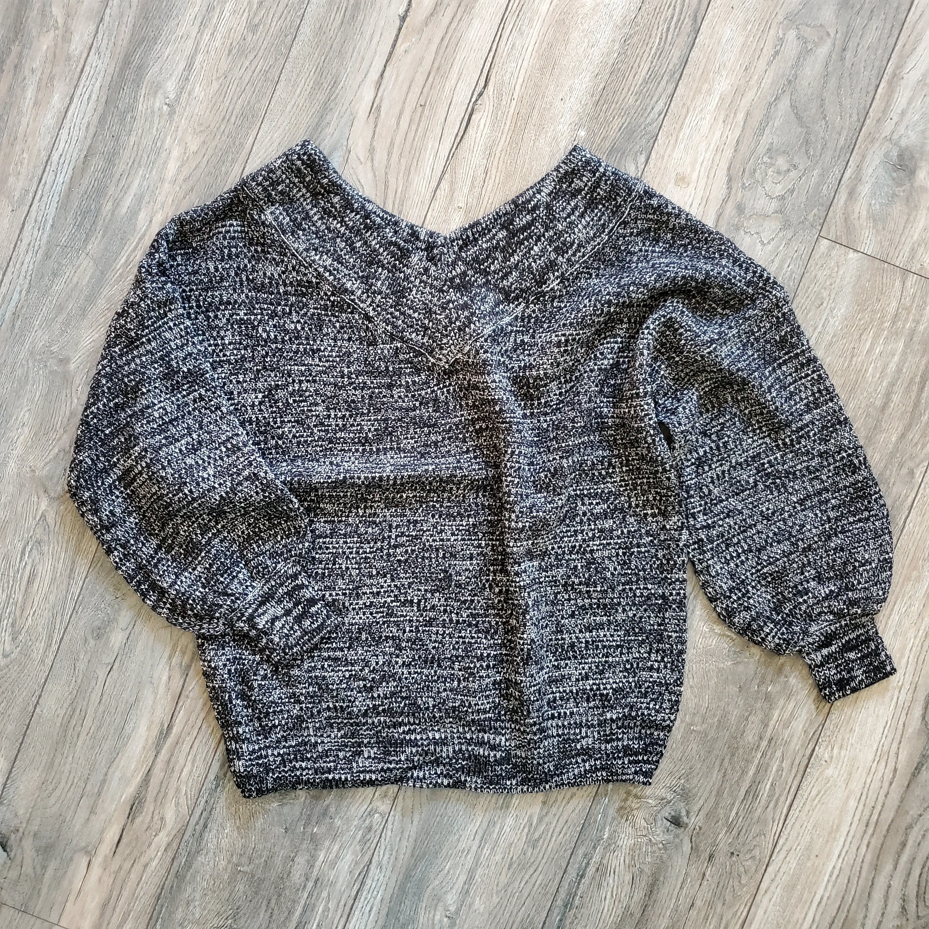 Balloon Sleeve Wide Double V-Neck Sweater