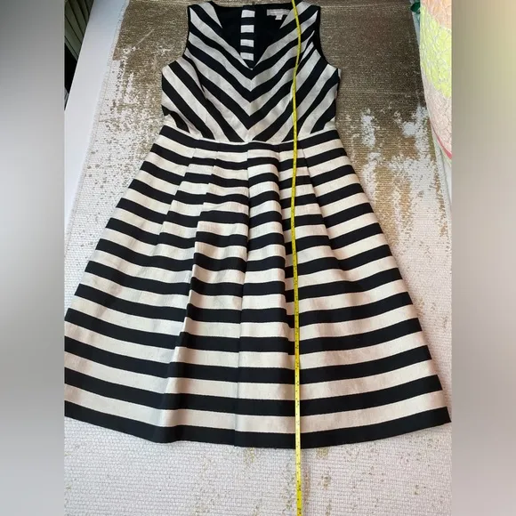 BANANA REPUBLIC Black &amp; Cream Striped Fit &amp; Flare Dress | Size 0
