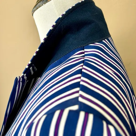 Banana Republic Striped Blazer Double Breasted Navy Blue White Satin Size 10