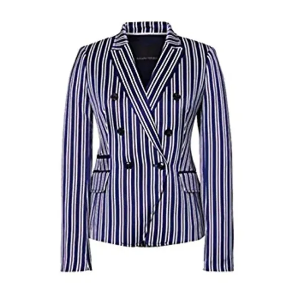 Banana Republic Striped Blazer Double Breasted Navy Blue White Satin Size 10