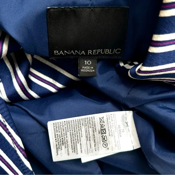 Banana Republic Striped Blazer Double Breasted Navy Blue White Satin Size 10