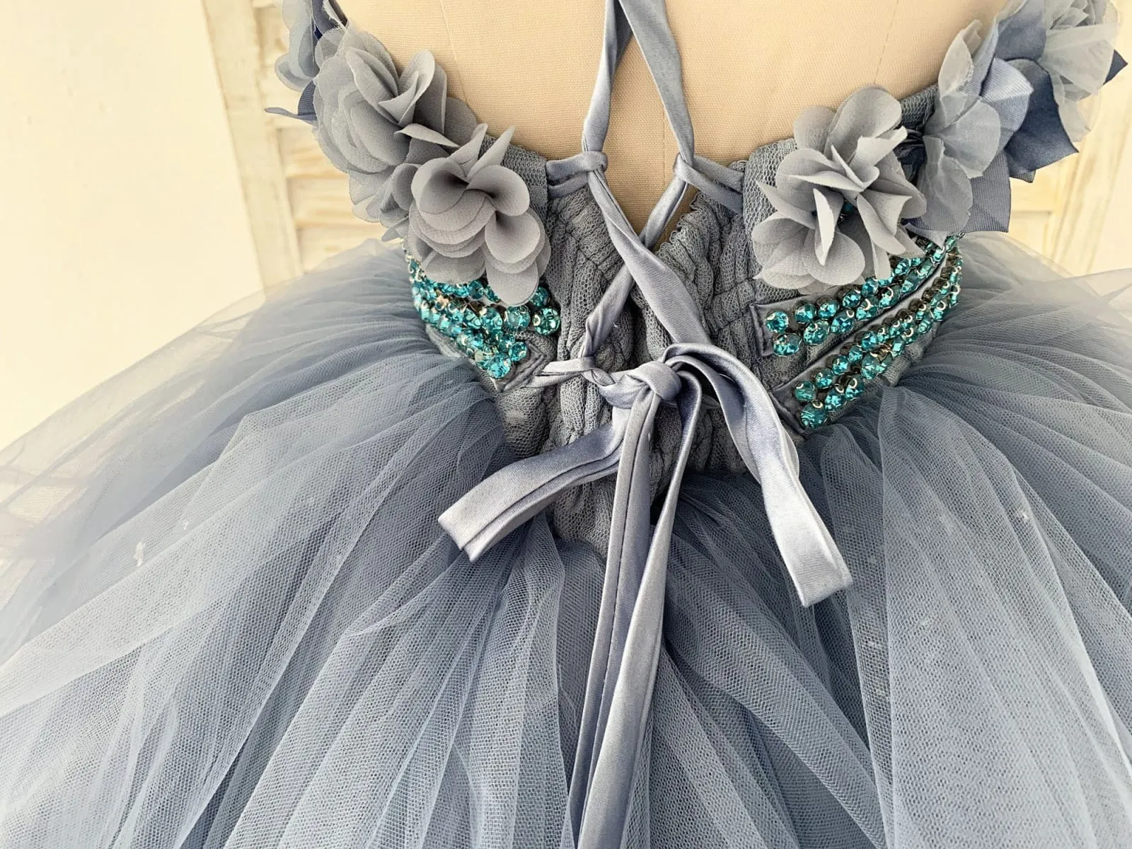 Beaded Dusty Blue Polka Dots Tulle Straps Wedding Flower Girl Dress Kids Party Dress