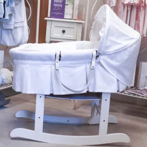 Beautiful Moses Basket with Box Pleats & Mattress