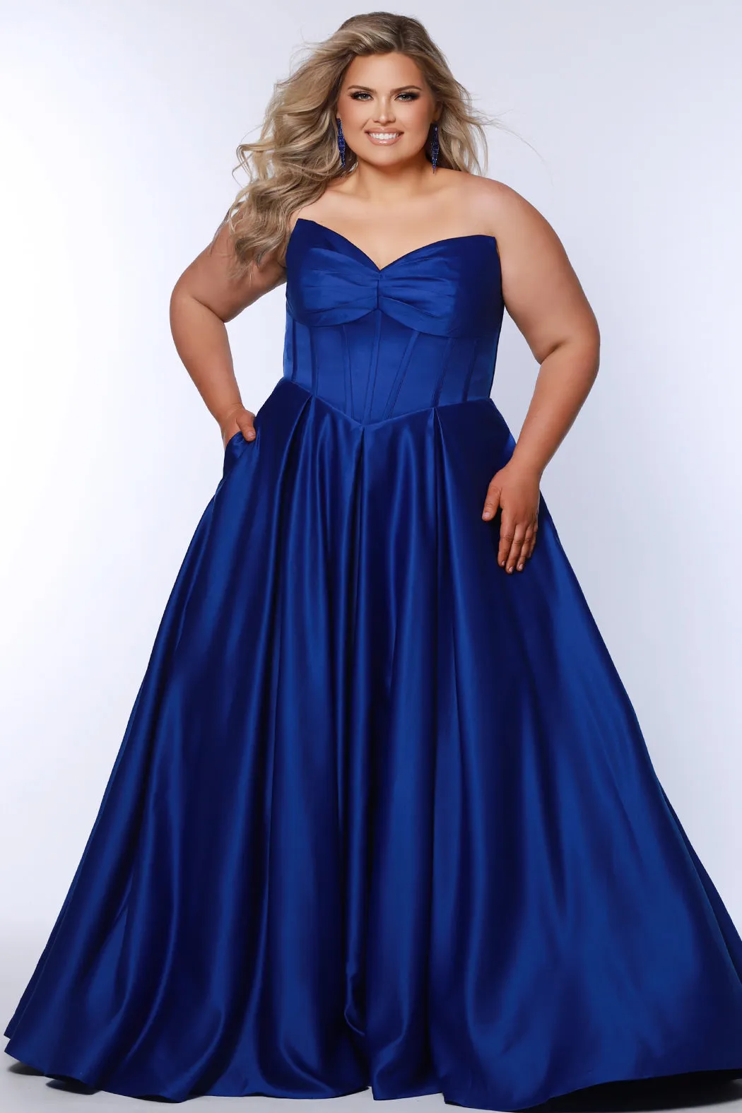 Belle of the Ball Satin Off-the-Shoulder Formal Dress
