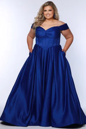 Belle of the Ball Satin Off-the-Shoulder Formal Dress