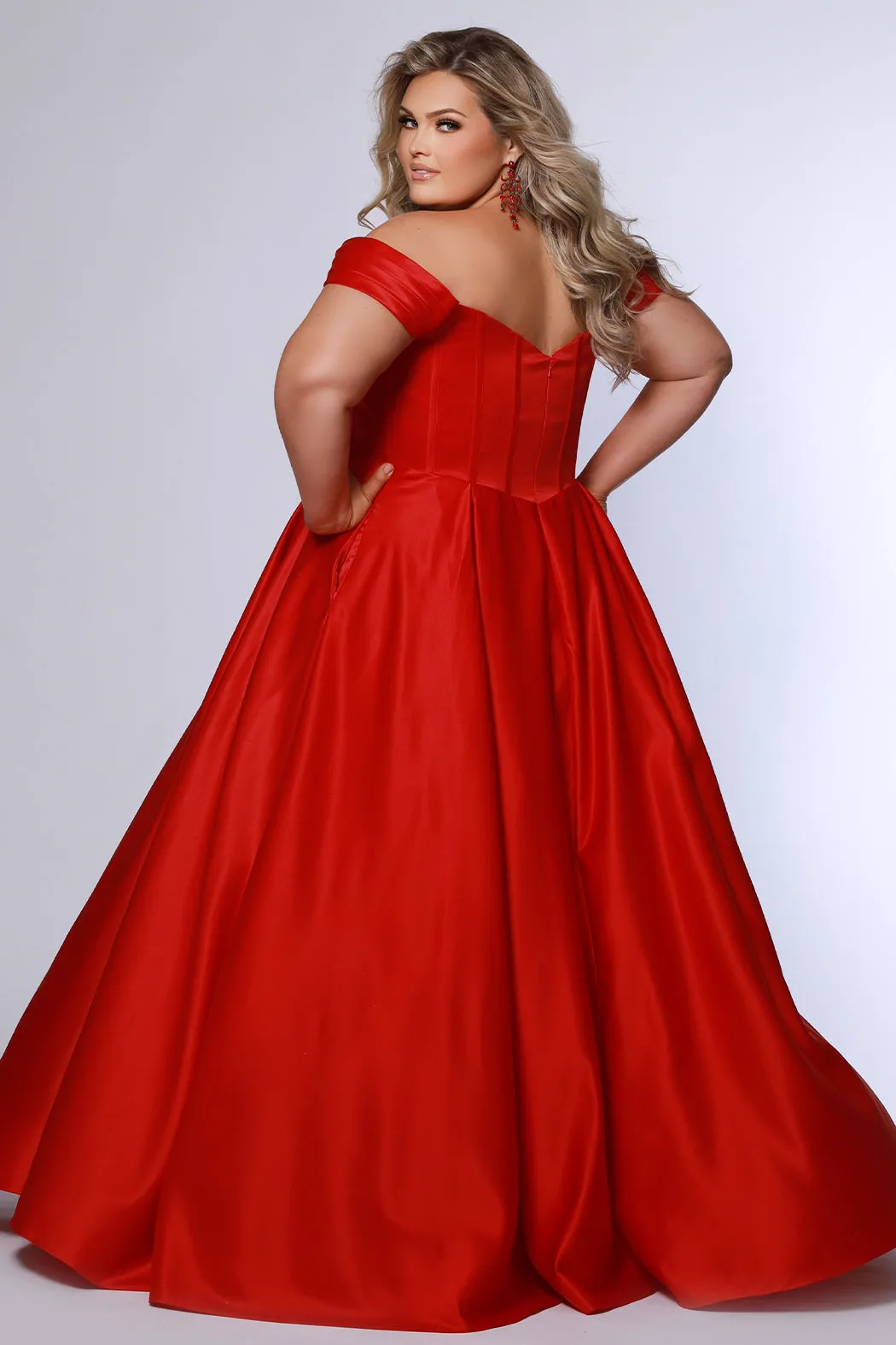 Belle of the Ball Satin Off-the-Shoulder Formal Dress