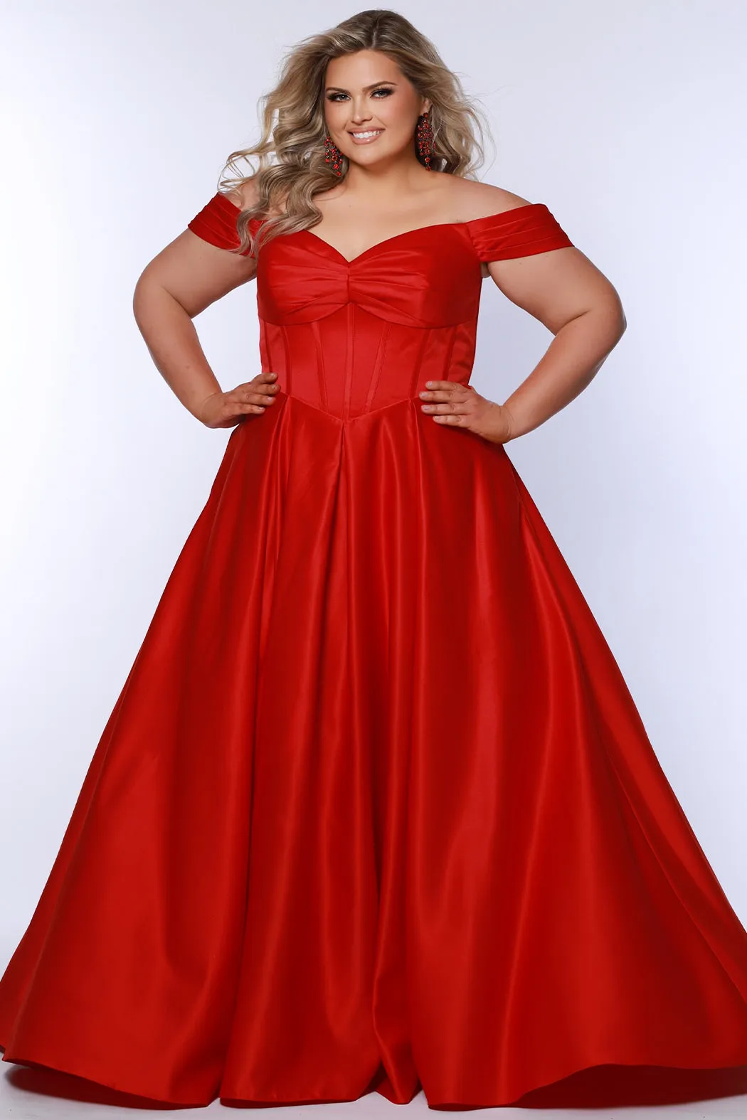 Belle of the Ball Satin Off-the-Shoulder Formal Dress