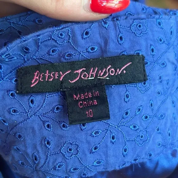 Betsey Johnson Blue Eyelet Halter Backless Mini Cocktail Garden Wrap Dress Sz 10