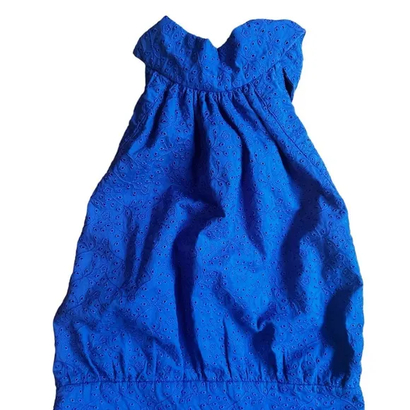 Betsey Johnson Blue Eyelet Halter Backless Mini Cocktail Garden Wrap Dress Sz 10