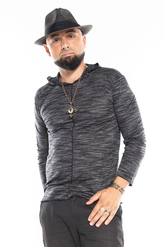 Black & Grey Distressed Long Sleeve Men's Top
