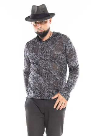 Black & Grey Distressed Long Sleeve Men's Top