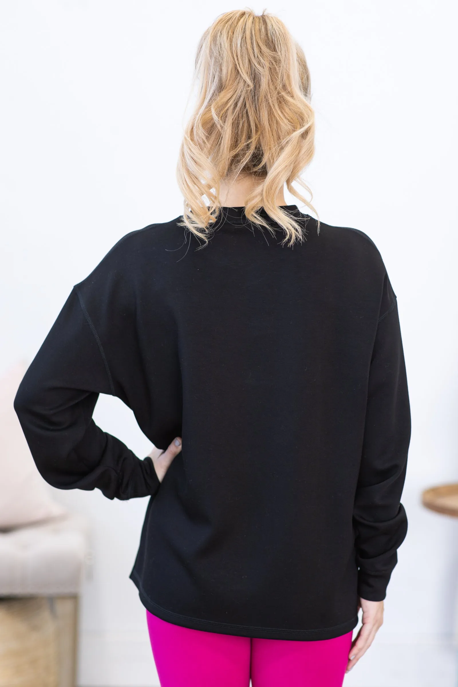 Black Elevated Oversized Crewneck Knit Top
