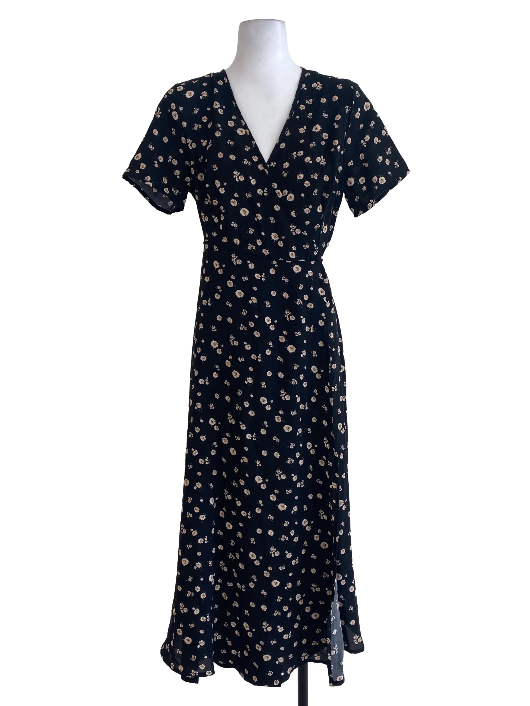 Black Floral Wrap Dress
