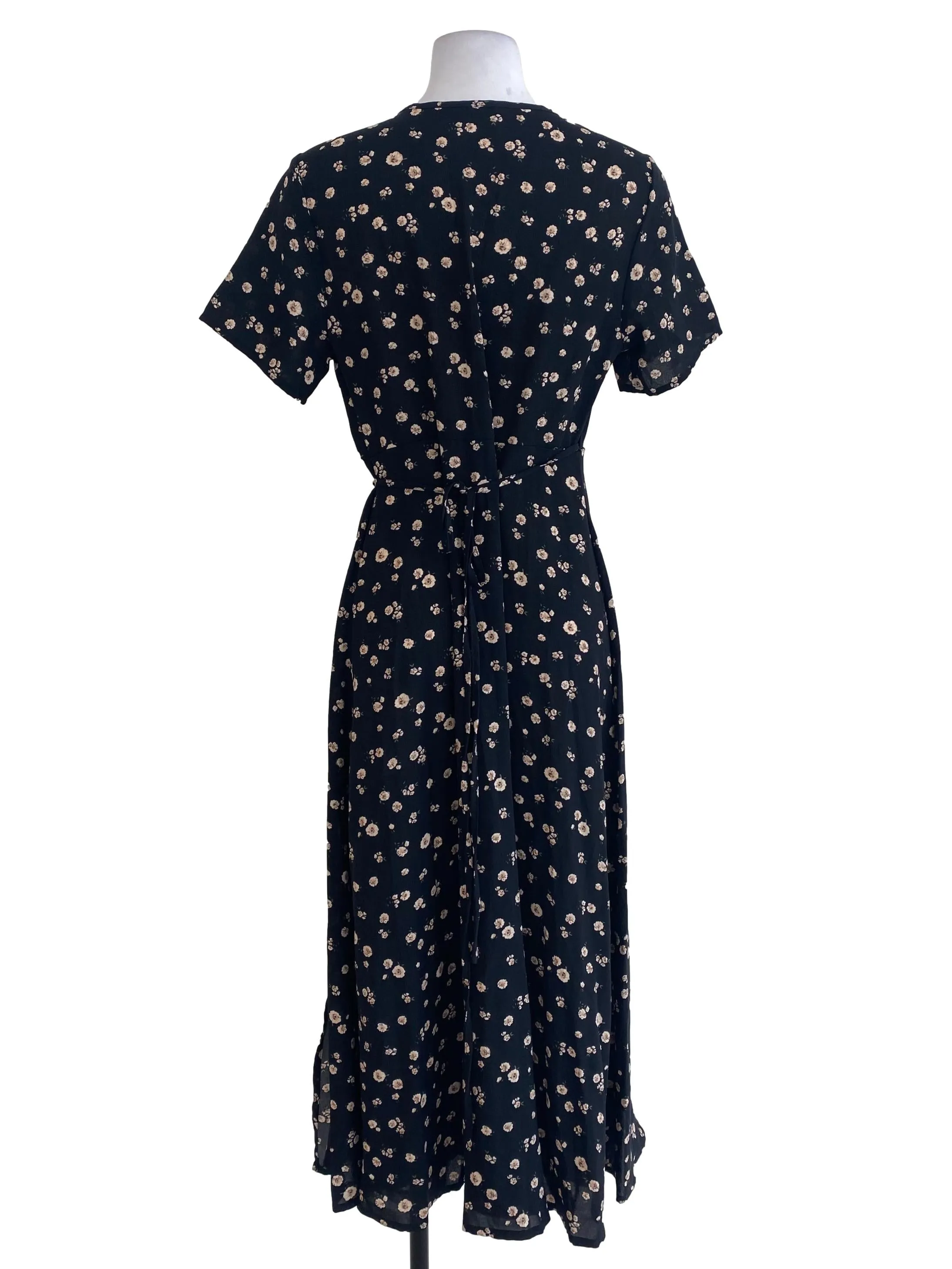 Black Floral Wrap Dress